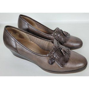 Vtg Lady‎ Gabor California Spezial Brown Leather Tassel Low Wedge Heels UK 6